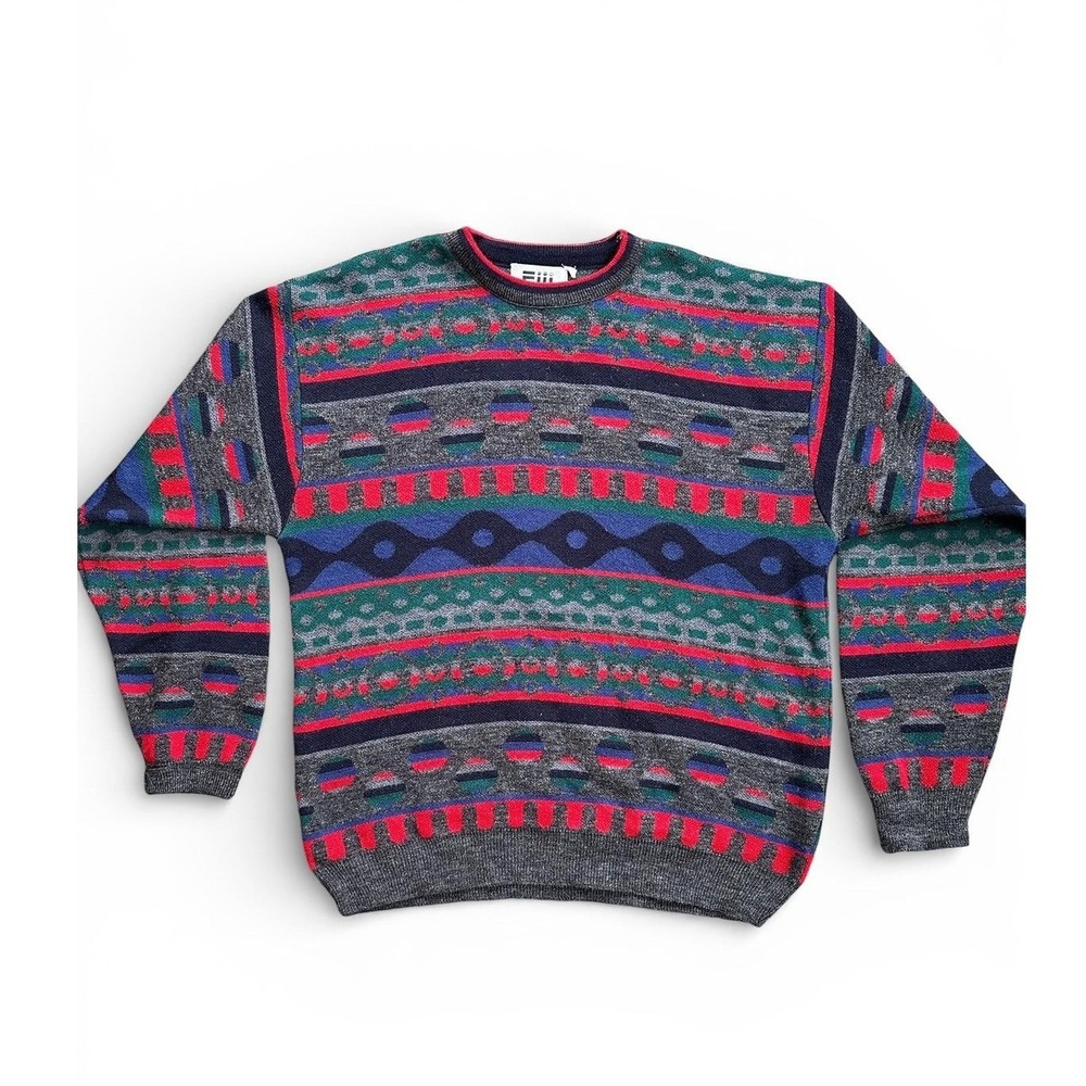 Fiji Sweater Mens Medium Multicolor Geometric Abstract Made in‎ Italy Excellent